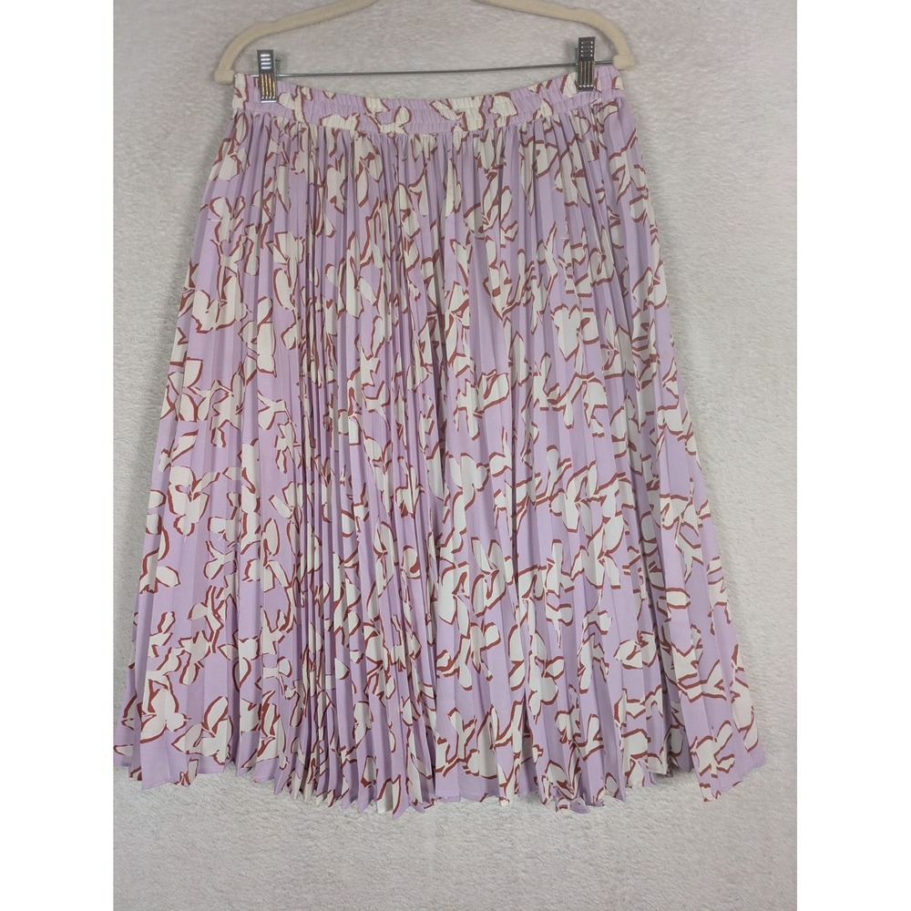 Halogen Pleated Midi Skirt Women's Size Medium Purple Abstract Floral Elastic